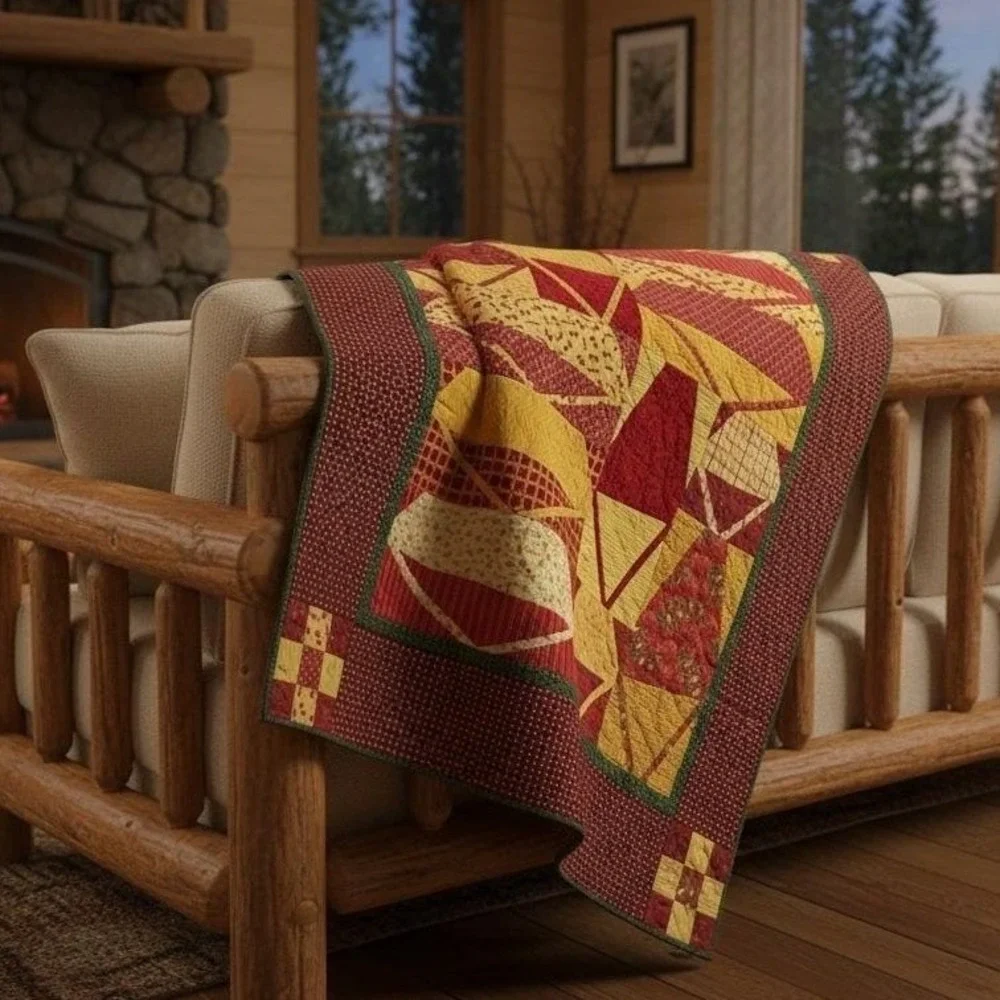 Handmade‎ Patchwork Quilt 42x56 Primitive Country Throw Burgundy Gold